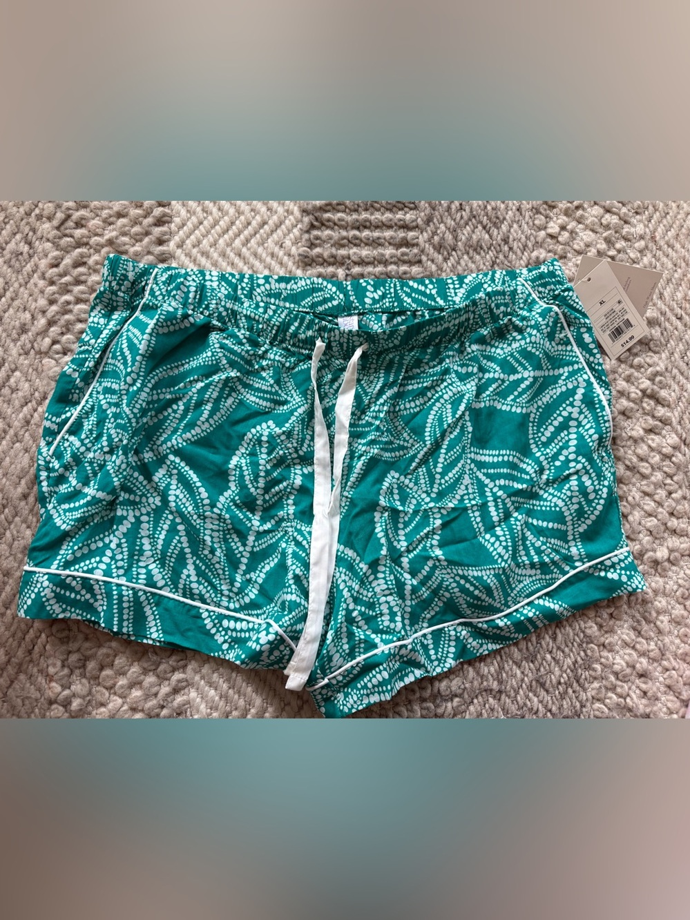 stars above Teal Printed Drawstring Sleep Shorts lounge with White Trim XL
